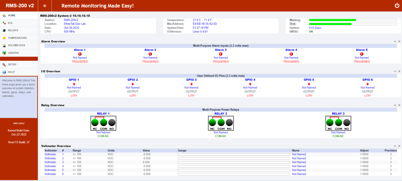 RMS-200v2 Web Interface